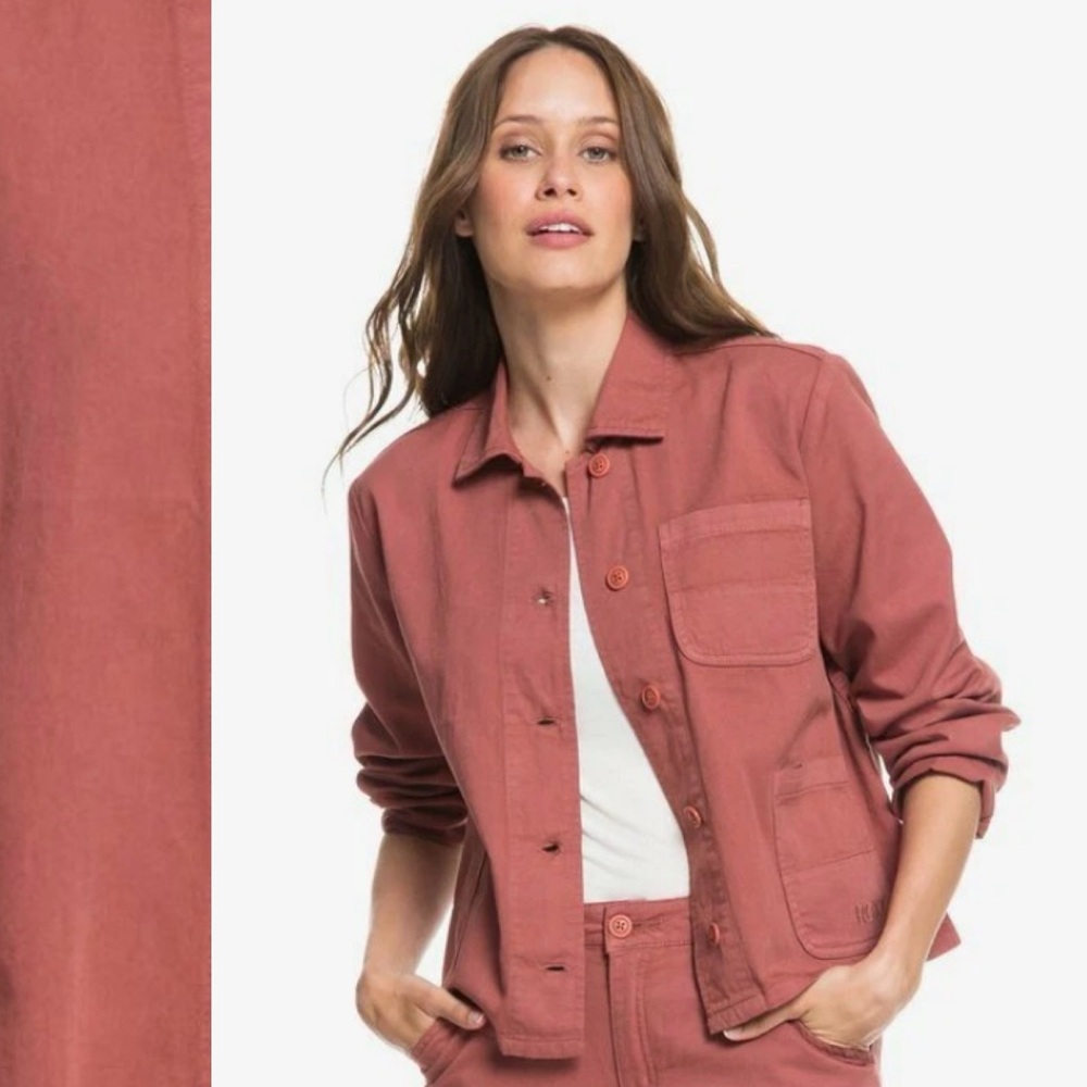 Roxy Wilmans Work Cropped Jacket Shirt Utility Pocket Workwear Orange Pink Small